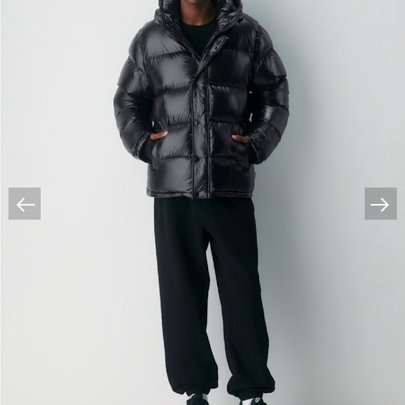 Men's Black Puffer Jacket with Hood - Picture 12 of 17